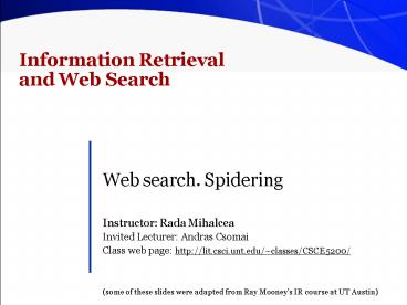 Information Retrieval and Web Search