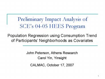 Preliminary Impact Analysis of SCEs 0405 HEES Program