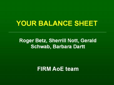 YOUR BALANCE SHEET