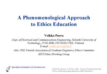 A Phenomenological Approach to Ethics Education
