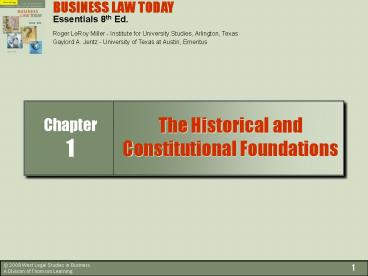 BUSINESS LAW TODAY Essentials 8th Ed. Roger LeRoy Miller Institute for University Studies, Arlington
