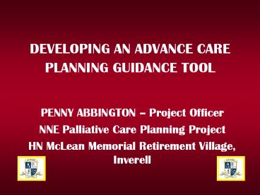 DEVELOPING AN ADVANCE CARE PLANNING GUIDANCE TOOL