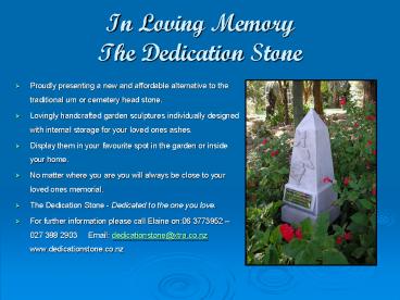 In Loving Memory The Dedication Stone
