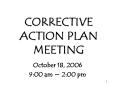 CORRECTIVE ACTION PLAN MEETING PowerPoint PPT Presentation
