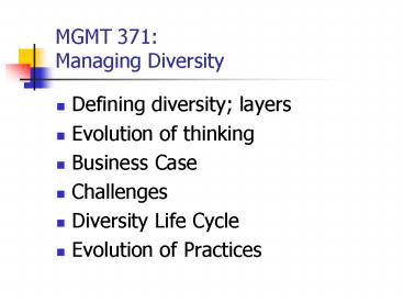 MGMT 371: Managing Diversity