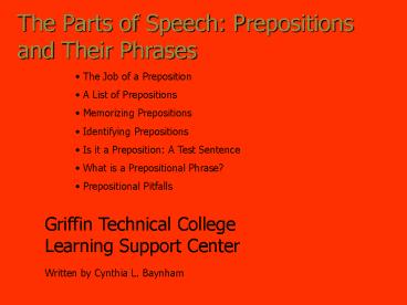 The Parts of Speech: Prepositions and Their Phrases