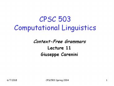 CPSC 503 Computational Linguistics