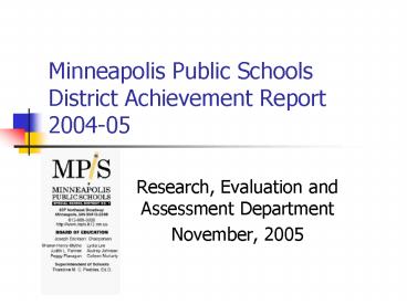Minneapolis Public Schools District Achievement Report 200405