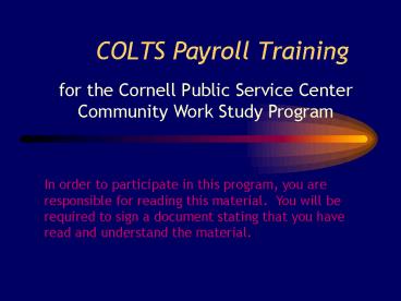 COLTS Payroll Training