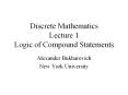Discrete Mathematics Lecture 1 Logic of Compound Statements PowerPoint PPT Presentation