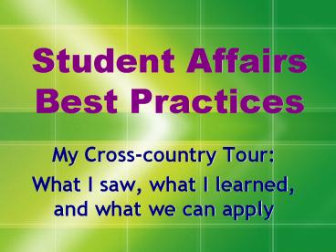 Student Affairs Best Practices