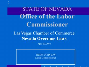 STATE OF NEVADA Office of the Labor Commissioner