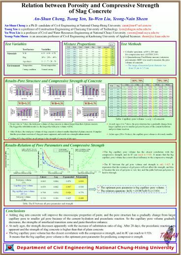 Relation between Porosity and Compressive Strength of Slag Concrete
