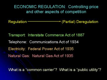 ECONOMIC REGULATION: Controlling price and other aspects of competition