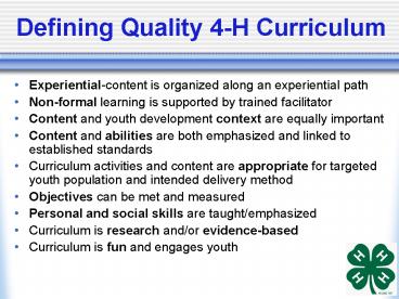 Defining Quality 4H Curriculum