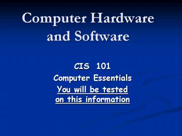 Computer Hardware and Software presentation | free to view