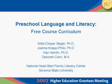 Preschool Language and Literacy: