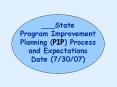 ___State Program Improvement Planning (PIP) Process and Expectations Date (7/30/07) PowerPoint PPT Presentation