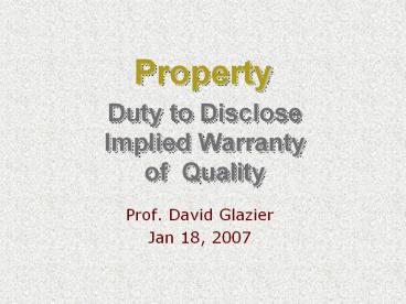Duty to Disclose Implied Warranty of Quality