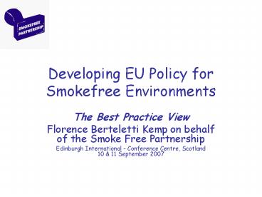 Developing EU Policy for Smokefree Environments