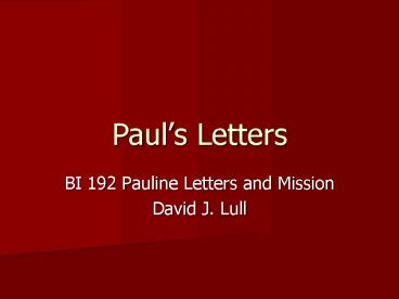 Pauls Letters