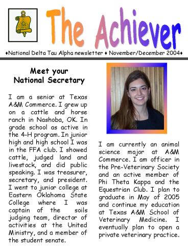 National Delta Tau Alpha newsletter NovemberDecember 2004