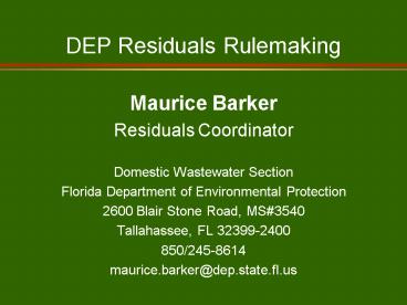 DEP Residuals Rulemaking