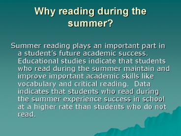 Why reading during the summer
