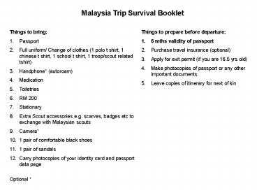 Malaysia Trip Survival Booklet