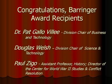 Congratulations, Barringer Award Recipients