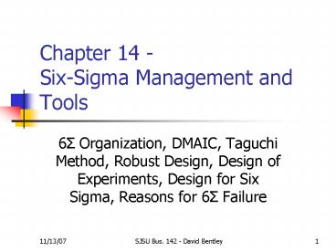 Chapter 14 SixSigma Management and Tools