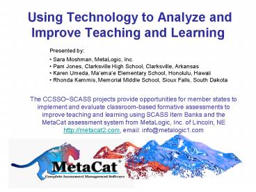 Using Technology to Analyze and Improve Teaching and Learning ...