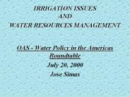 IRRIGATION ISSUES AND WATER RESOURCES MANAGEMENT