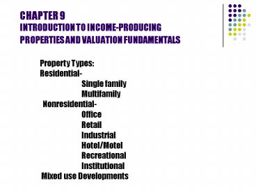 CHAPTER 9 INTRODUCTION TO INCOMEPRODUCING PROPERTIES AND VALUATION FUNDAMENTALS
