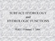 SURFACE HYDROLOGY and HYDROLOGIC FUNCTIONS