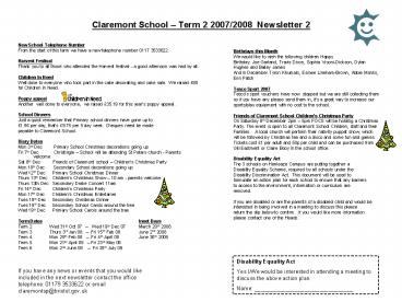 Claremont School Term 2 20072008 Newsletter 2