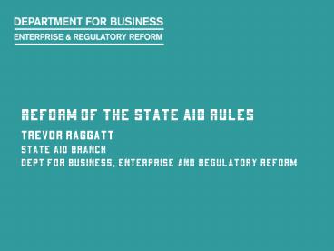 Reform of the State aid rules