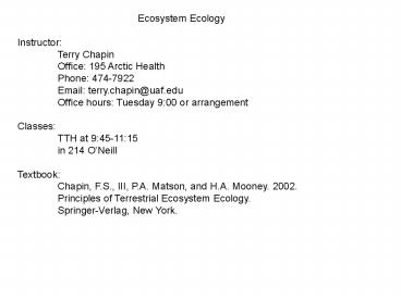 Ecosystem Ecology