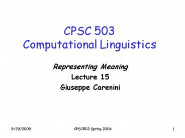 CPSC 503 Computational Linguistics