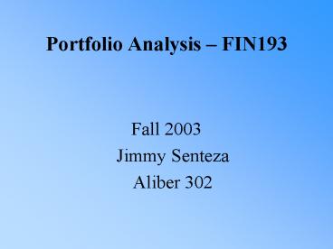 Portfolio Analysis FIN193