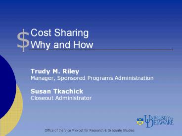 Cost Sharing Why and How
