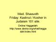 Wed. Shavuoth Friday: Kashrut Kosher in Judaism 101 site. PowerPoint PPT Presentation