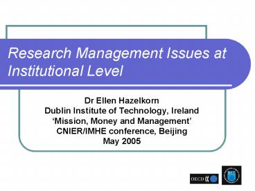 Research Management Issues at Institutional Level