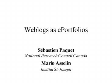 Weblogs as ePortfolios
