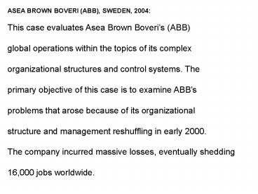 ASEA BROWN BOVERI ABB, SWEDEN, 2004: