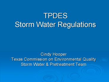 TPDES Storm Water Regulations