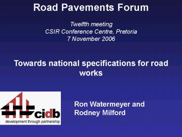Road Pavements Forum