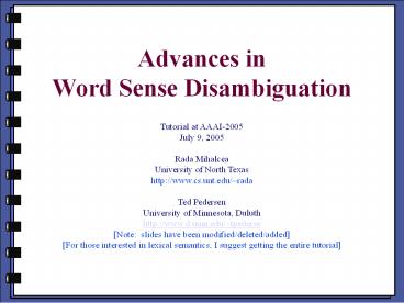 Advances in Word Sense Disambiguation
