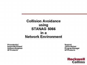 Collision Avoidance using STANAG 5066 in a Network Environment