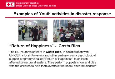 Examples of Youth activities in disaster response